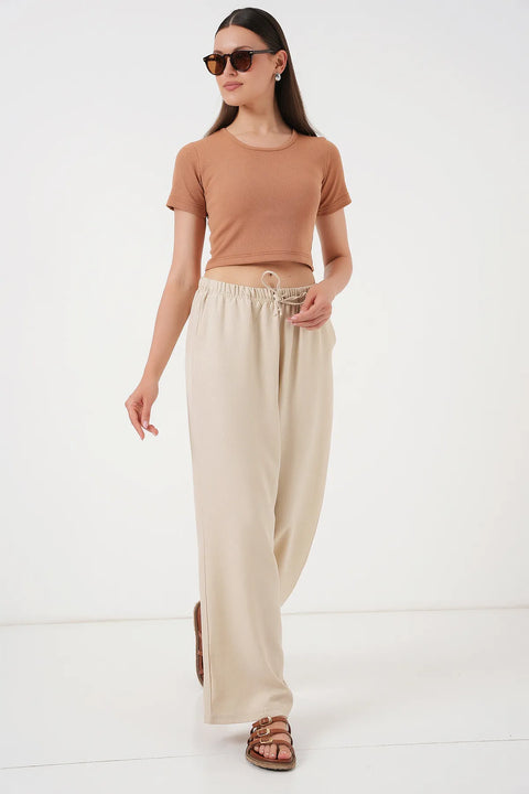 Big Dart Women's Beige Wide Leg Linen Trousers | Big Dart In Lebanon