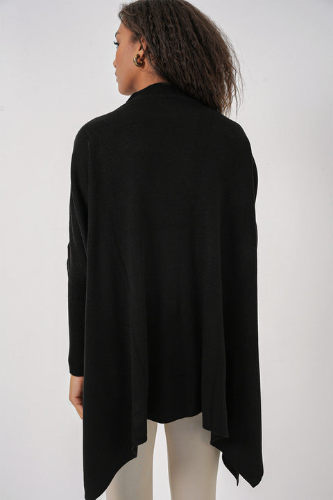 Big Dart Women's Black Slit Poncho Sweater | Big Dart In Lebanon