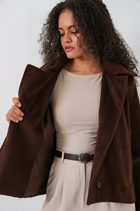 Big Dart Women's Dark Brown Oversize Lined Short Cashmere Jacket | Big Dart In Lebanon