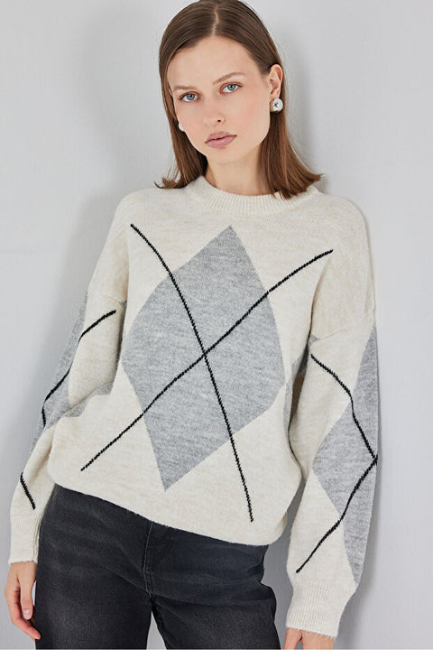 Big Dart Women's Beige & Gray Knitted Sweatshirt | Big Dart In Lebanon