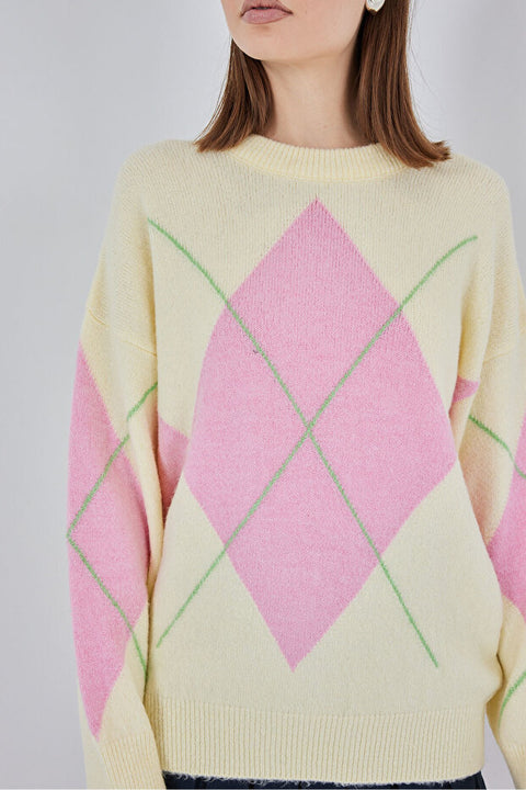 Big Dart Women's Yellow & Pink Knitted Sweatshirt | Big Dart In Lebanon