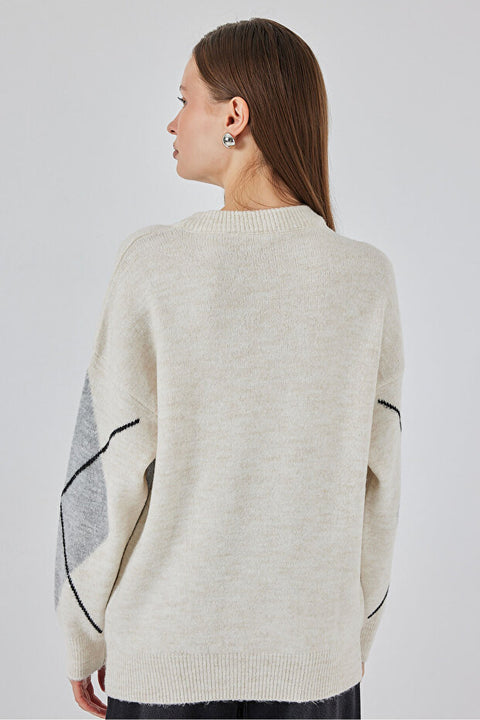 Big Dart Women's Beige & Gray Knitted Sweatshirt | Big Dart In Lebanon