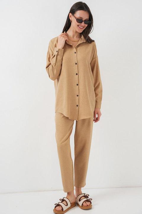 Bigdart women's Camel Oversize Linen Bottom Top Set | Bigdart In Lebanon