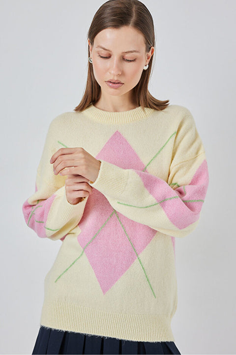 Big Dart Women's Yellow & Pink Knitted Sweatshirt | Big Dart In Lebanon