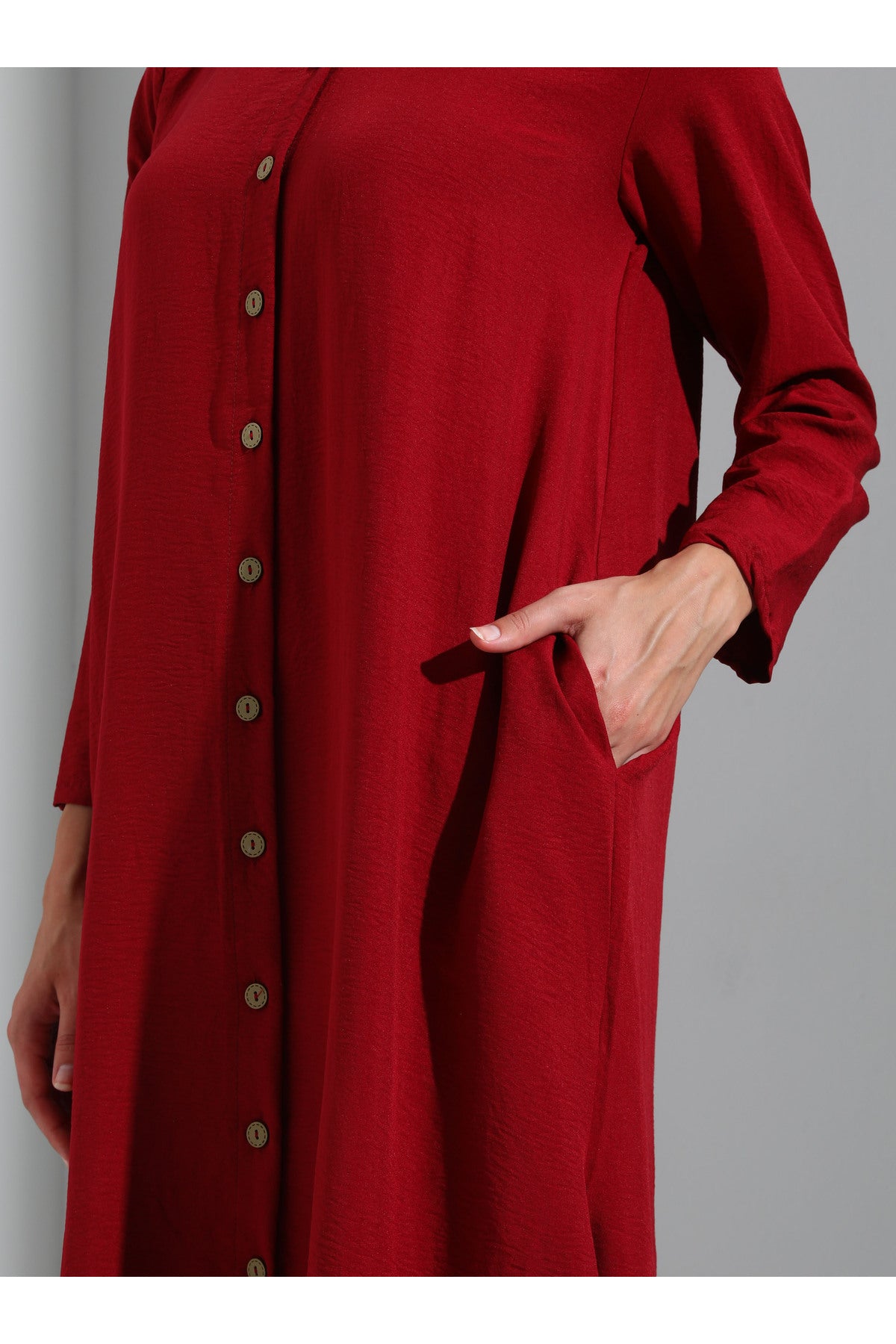 SD Women's Burgundy Long Tunic with Button Detail Shirt TR695(yz82)