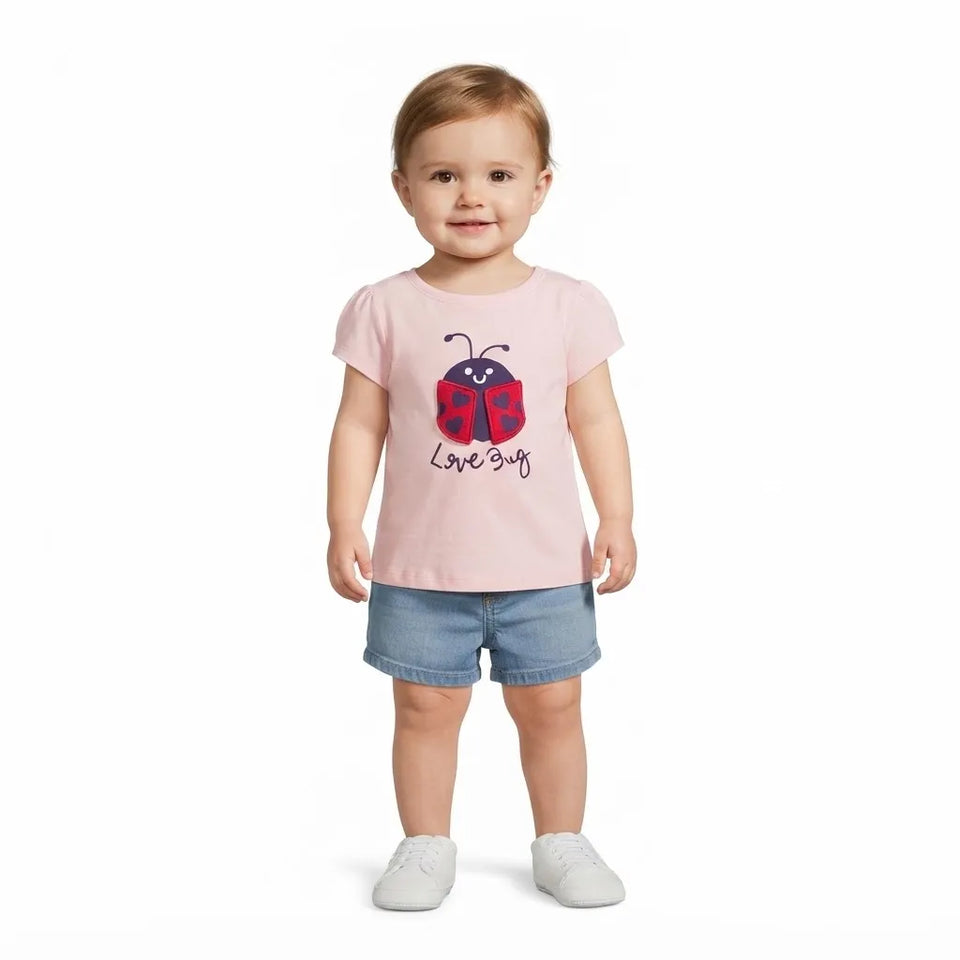 First Impressions Baby Girl's Pink 'LADY BUG' Graphic Printed T-Shirt