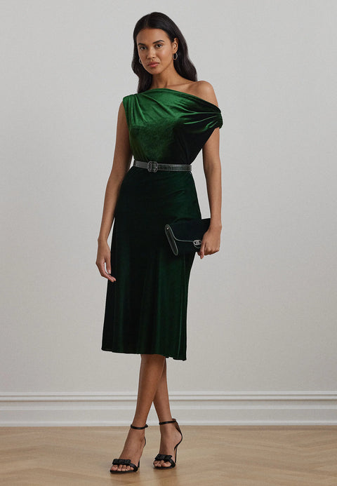 Lauren Ralph Lauren Women's Green Stretch Velvet Off The Shoulder Blouse  | Lauren Ralph Lauren In Lebanon