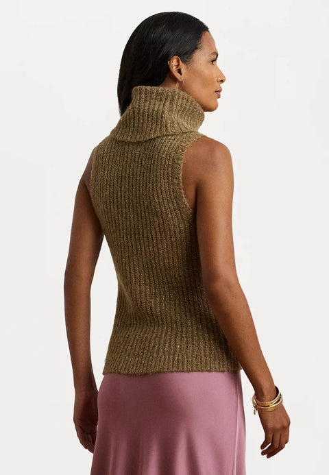 Lauren Ralph Lauren Women's Khaki Wool Blend Sleeveless Turtleneck Sweater | Lauren Ralph Lauren In Lebanon