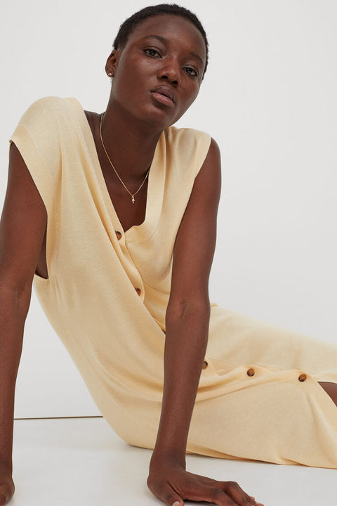 H&M  Women's Light yellow Fine-knit Dress 0988753001(shr)(FL52,ma30)