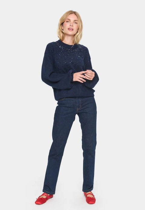Vince Camuto Women's Dark Blue Cozy Crewneck Sequined Raglan-Sleeve Sweater | Vince Camuto In Lebanon