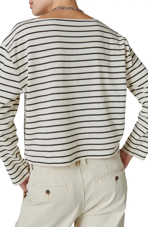 Lucky Brand Women's White & Black Striped Boat Neck Top | Lucky Brand In Lebanon