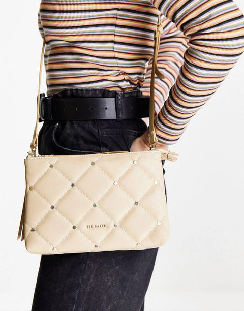 Ted Baker Women's Beige Parrker Quilted Studded Mini Cross Body Bag |Ted Baker In Lebanon