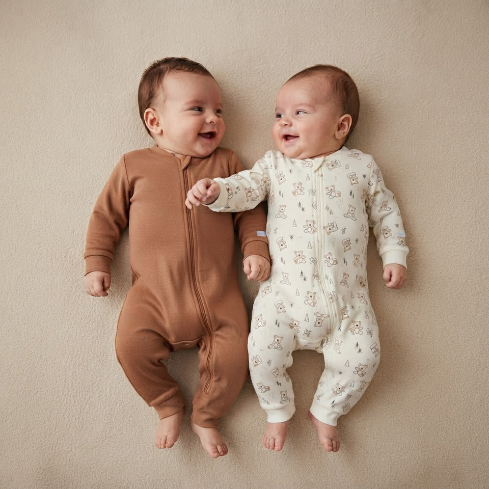 Sinsay Baby Boy's White & Brown 2-Pack Long Sleeve Printed Overall