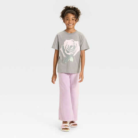 Cat & Jack Girl's Gray Short Sleeve Oversized Rose Graphic T-Shirt |Cat & Jack In Lebanon