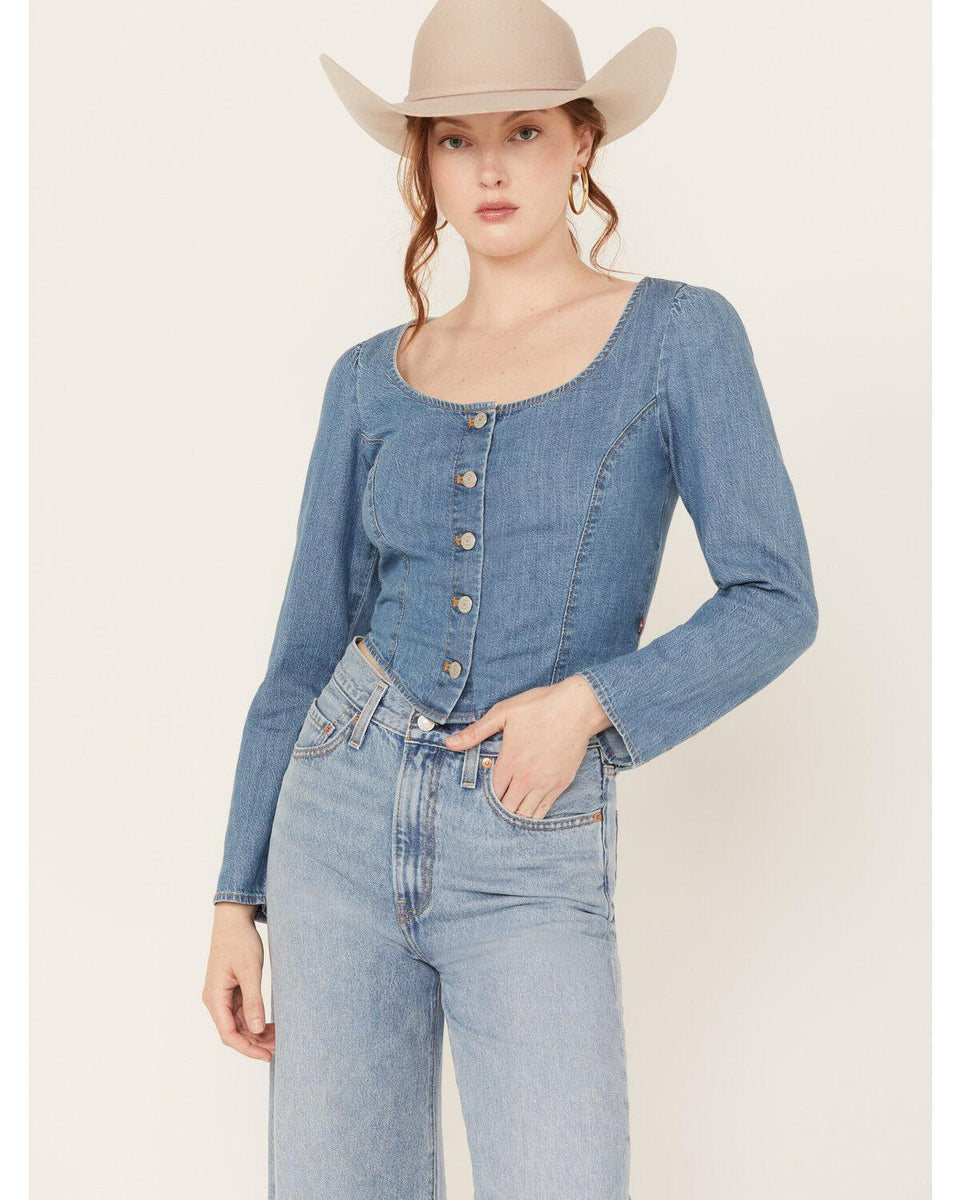 Levi's Women's Blue Daryn Corset Long Sleeve Blouse | Levi's In Lebanon