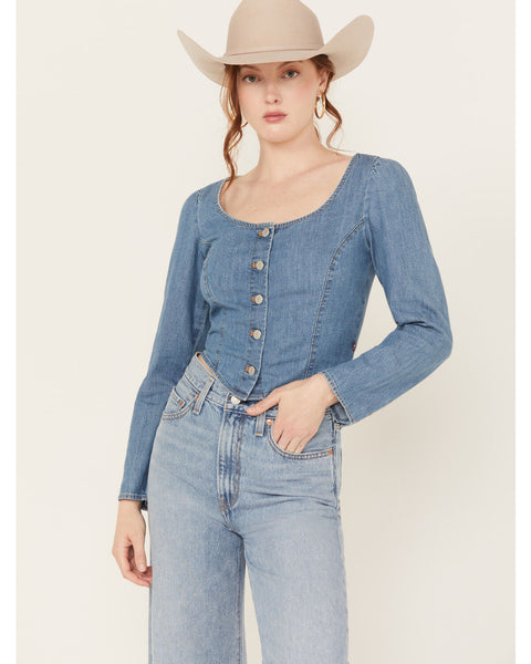 Levi's Women's Blue Daryn Corset Long Sleeve Blouse | Levi's In Lebanon