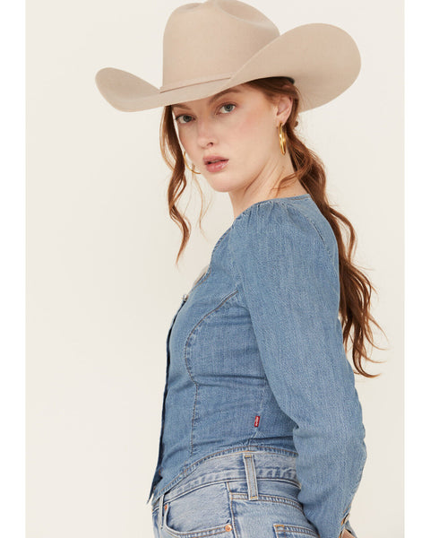 Levi's Women's Blue Daryn Corset Long Sleeve Blouse | Levi's In Lebanon