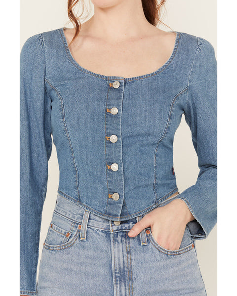 Levi's Women's Blue Daryn Corset Long Sleeve Blouse | Levi's In Lebanon