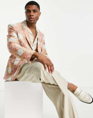 Asos Design Men's Pink Slim Floral Jacquard Blazer ANF3423