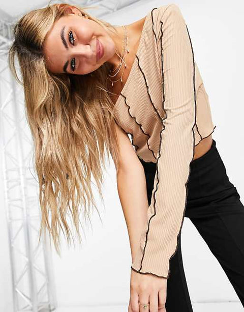 Topshop Women's Beige One Shoulder Top ANF2601
