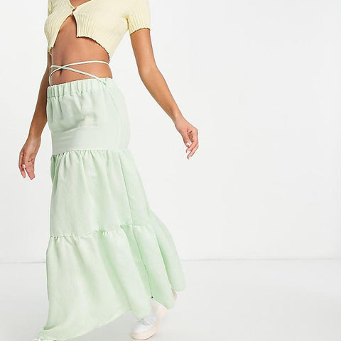Asos Design Women's Green Tiered Maxi Skirt ANF2459