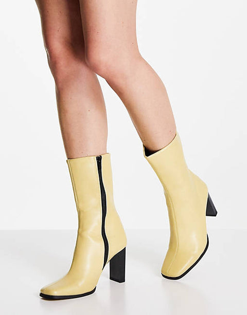 ASOS Design Women's Yellow Leather Heeled Boots  AMS387 SHR