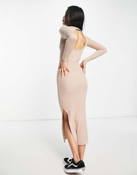 Miss Selfridge Women's Beige Cut Out Back Dress ANF2709