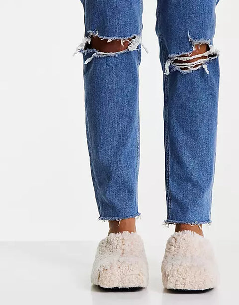 Topshop Women's Ecru Slipper ANS742