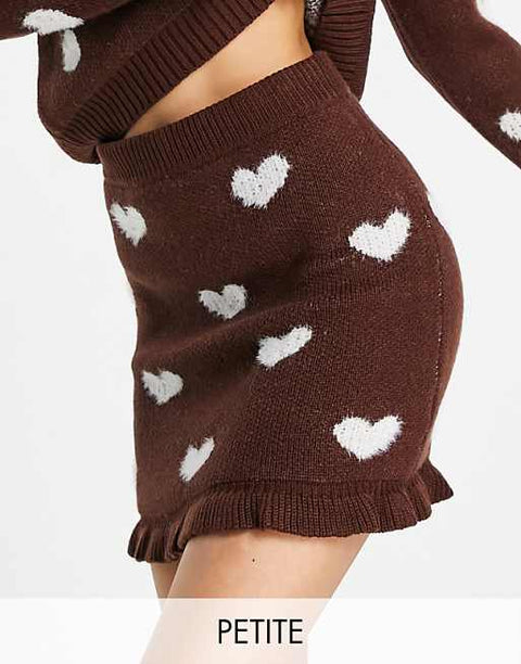 Miss Selfridge Women's Brown Heart Printed Skirt ANF2420