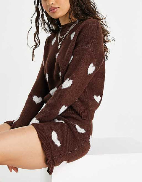 Miss Selfridge Women's Brown Heart Printed Skirt ANF2420