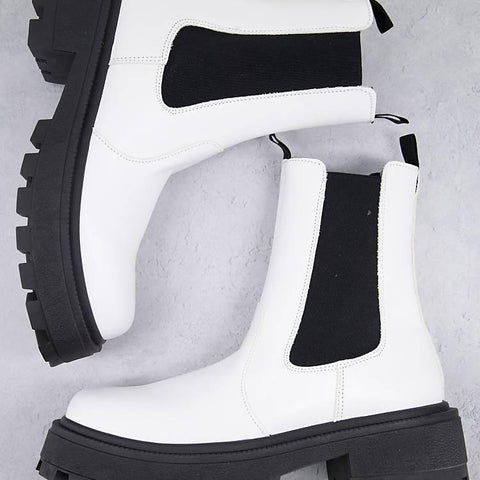 Asos Design Women's White Square Toe Chelsea Boots ANS813
