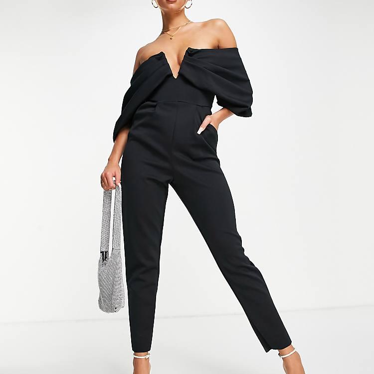 Asos Design Women's Black Off-Shoulder Slim Jumpsuit ANF2700