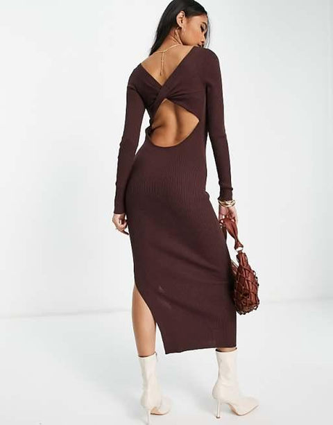 Asos Design Women's Brown Knitted Dress ANF2675