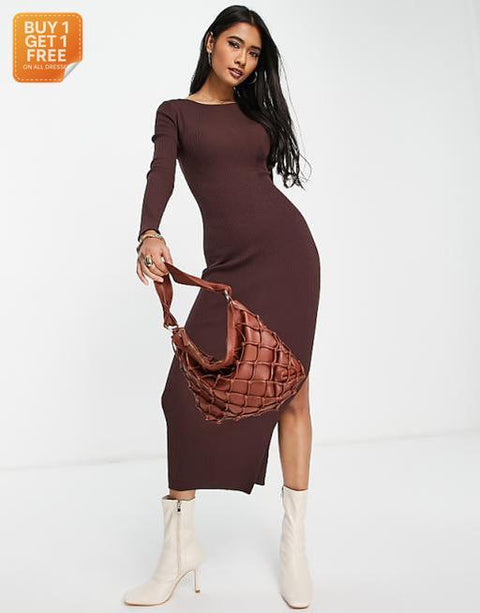 Asos Design Women's Brown Knitted Dress ANF2675