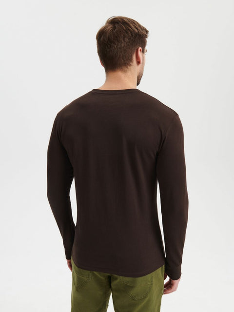 Sinsay Men's Dark Brown Long Sleeve Buttoned Neck Blouse |Sinsay In Lebanon