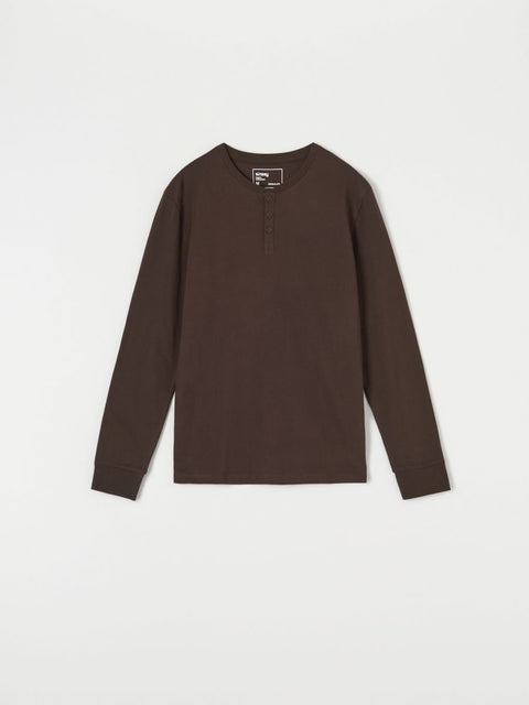 Sinsay Men's Dark Brown Long Sleeve Buttoned Neck Blouse |Sinsay In Lebanon