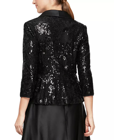 Alex Evenings Women's Black Satin Collar Sequin Blazer | Alex Evenings In Lebanon