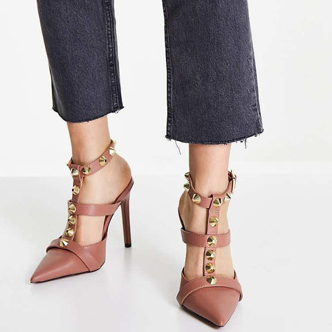 Asos Design Women's Dark Rose wide Fit Priyah Studded High Heels ANS898
