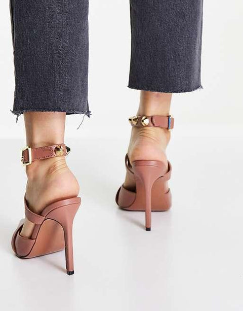 Asos Design Women's Dark Rose wide Fit Priyah Studded High Heels ANS898