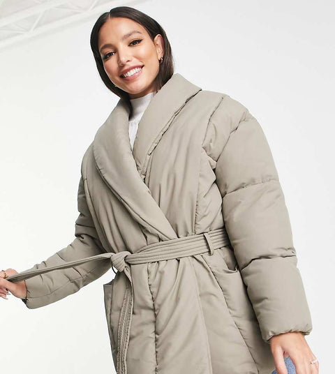 Missguided Tall Outdoor Women's Khaki Hooded Quilted Belted Puffer Jacket | Missguided Tall Outdoor In Lebanon