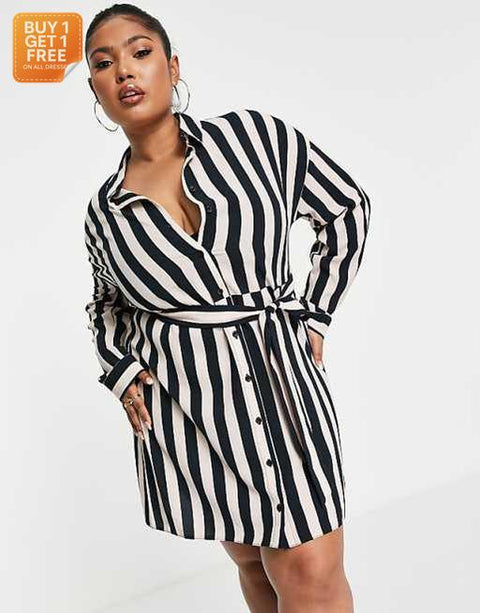 Asos Design Women's Beige & Black Curve Dress ANF2716