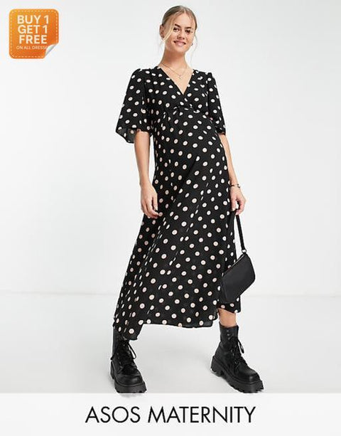 Asos Design Women's Black Angle Sleeve Maternity Dress ANF2681