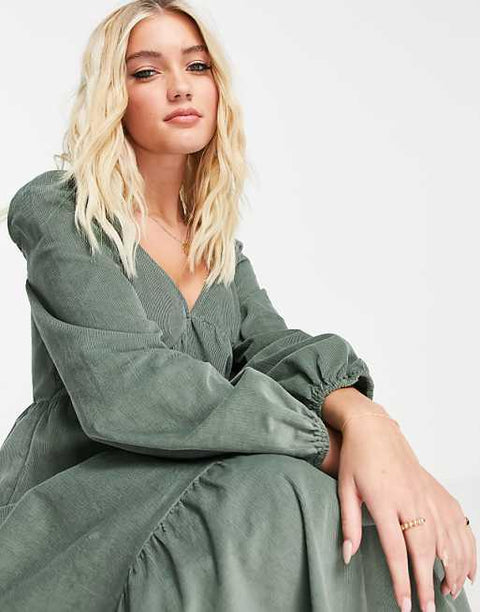 Asos Design Women's Khaki Babydoll Dress ANF2682