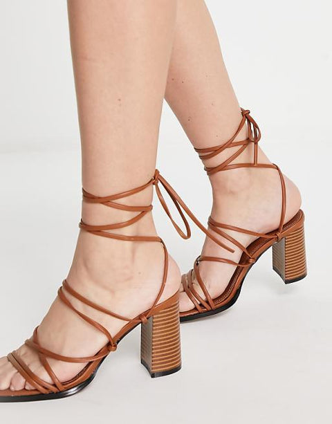 Asos Design Women's Tan Tie Leg Heels ANS860