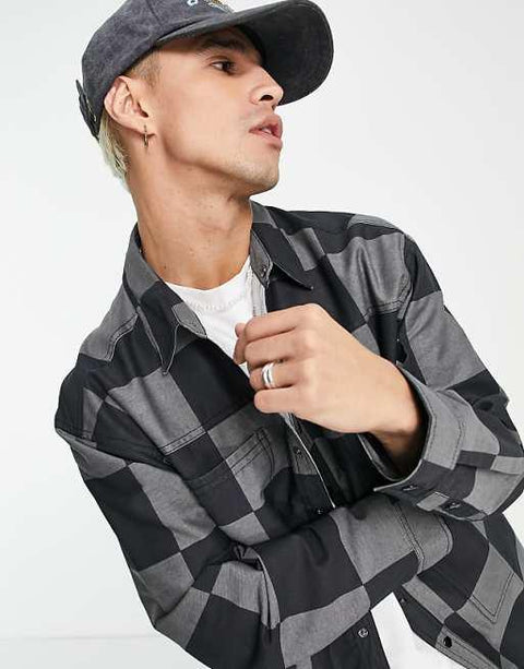 Collusion Men's Grey Checkerboard Oversized Jacket ANF3341