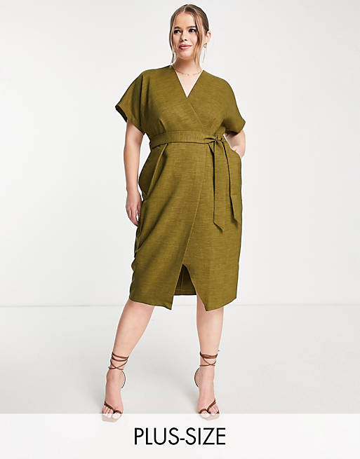 Closet London Women's Khaki Wrap Dress AMF1096