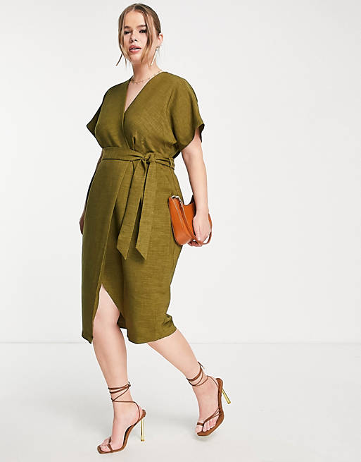 Closet London Women's Khaki Wrap Dress AMF1096