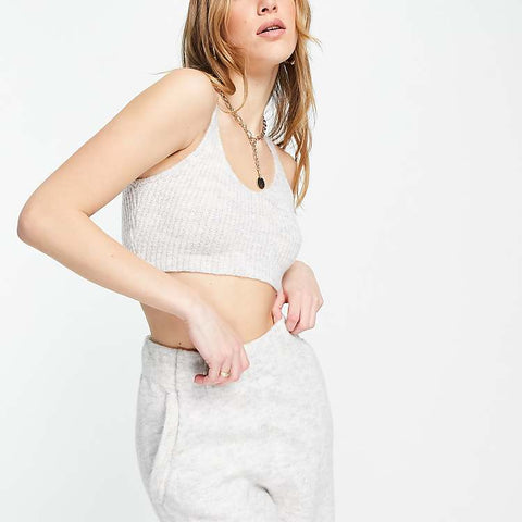 Topshop Women's Grey Crop Top Sleeveless Blouse ANF2550