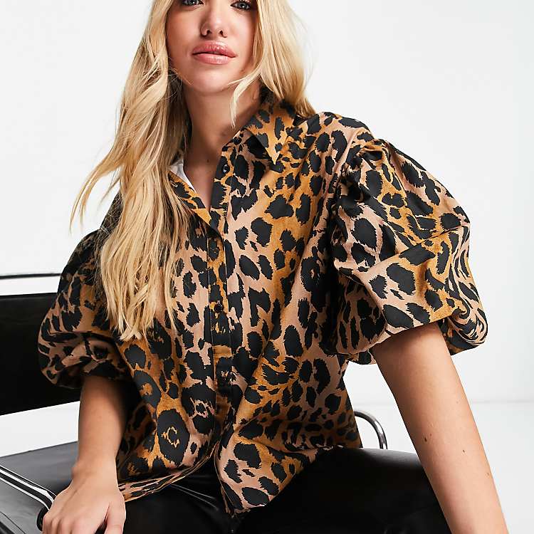 Asos Design Women's Tiger Volume-Sleeve Shirts ANF2587