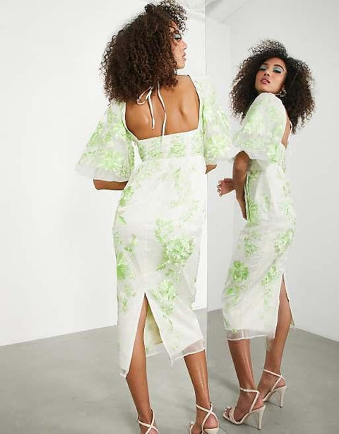 Asos Design Women's Lime Green Long Dress ANF2737